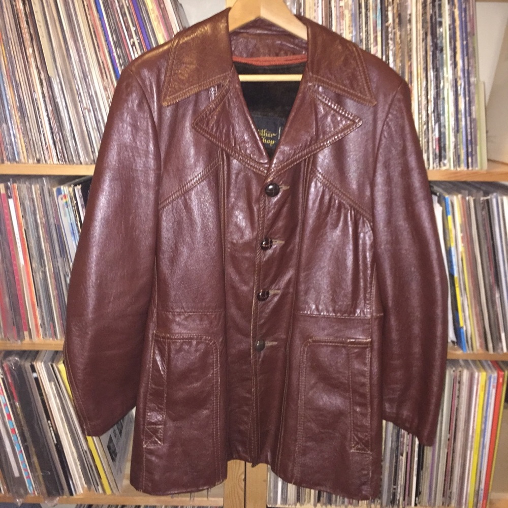 Vintage 1970s oxblood leather pea coat jacket